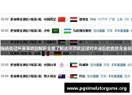 揭晓美冠杯赛事级别解析全面了解这项顶级足球对决背后的竞技含金量